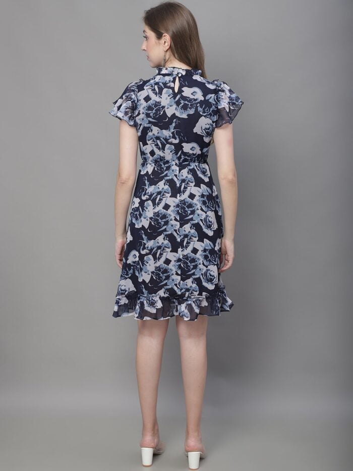 Women's Navy & White Floral Print Midi Dress
