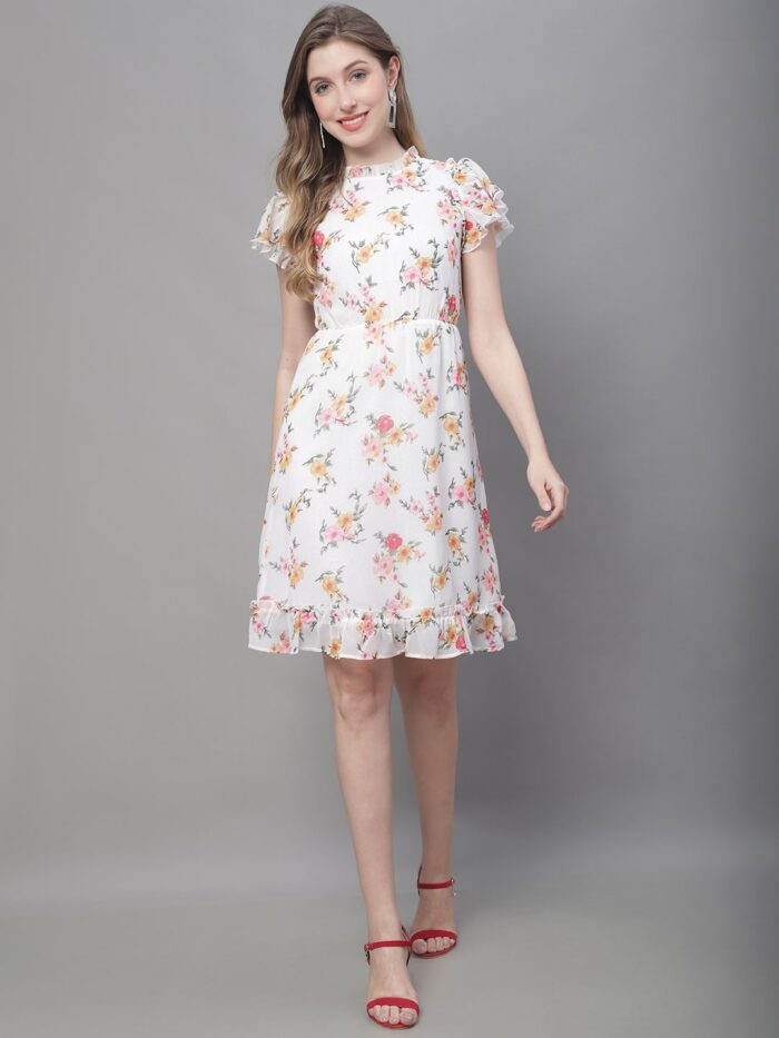 Women's Off White Floral Print Midi Dress