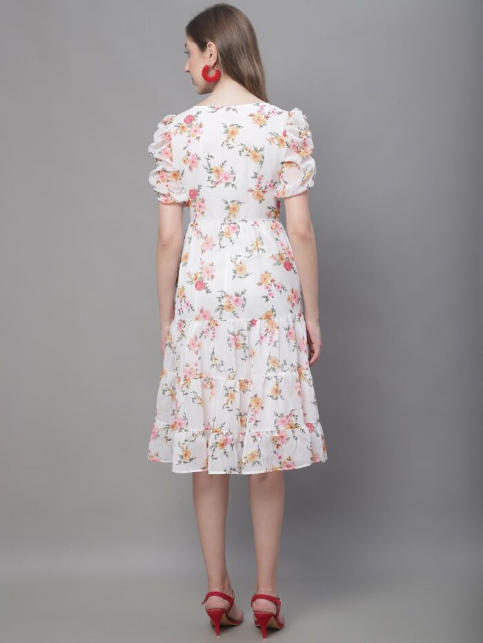 Women's Off White Floral Print Tiered Midi Dress