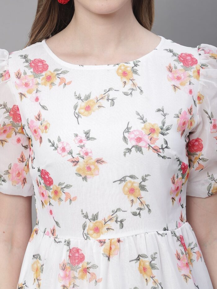 Women's Off White Floral Print Tiered Midi Dress