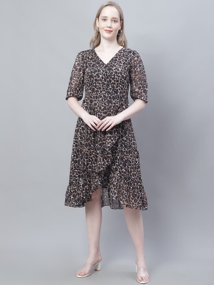 Women's Animal Printed Wrap Midi Dress