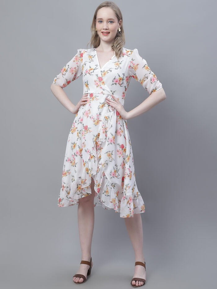 Women's Off White Printed Wrap Midi Dress