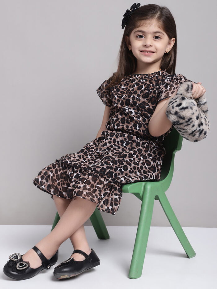 Girls Animal Printed Georgette A-Line Dress