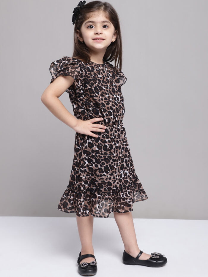 Girls Animal Printed Georgette A-Line Dress