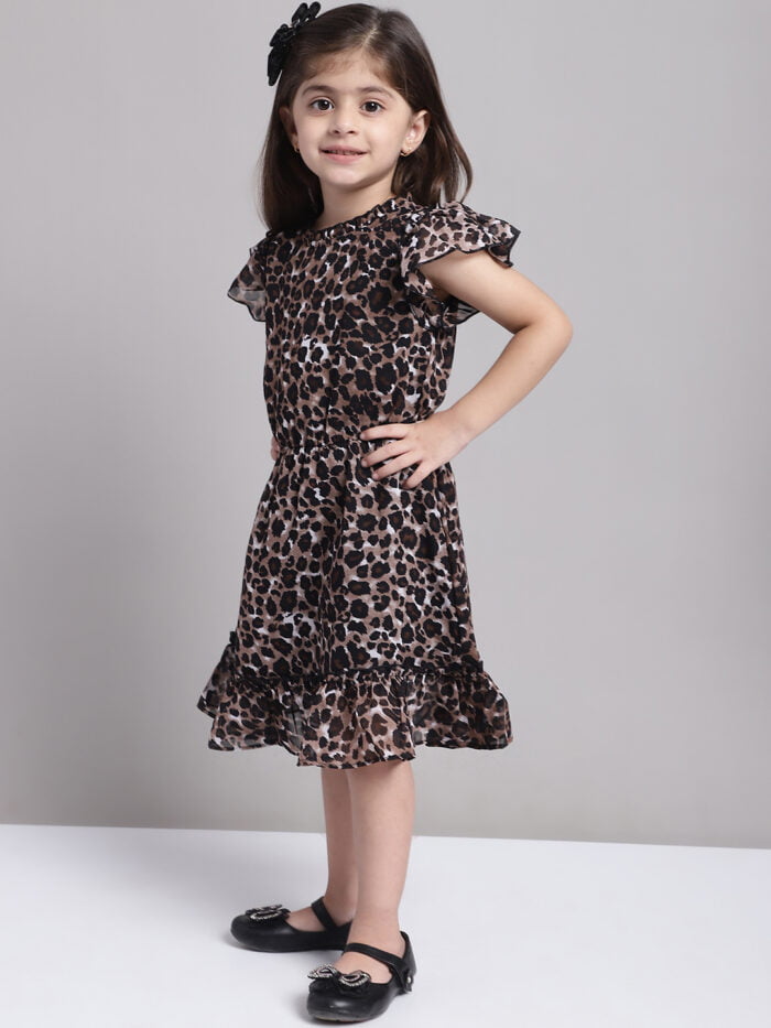 Girls Animal Printed Georgette A-Line Dress