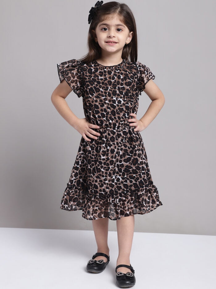 Girls Animal Printed Georgette A-Line Dress