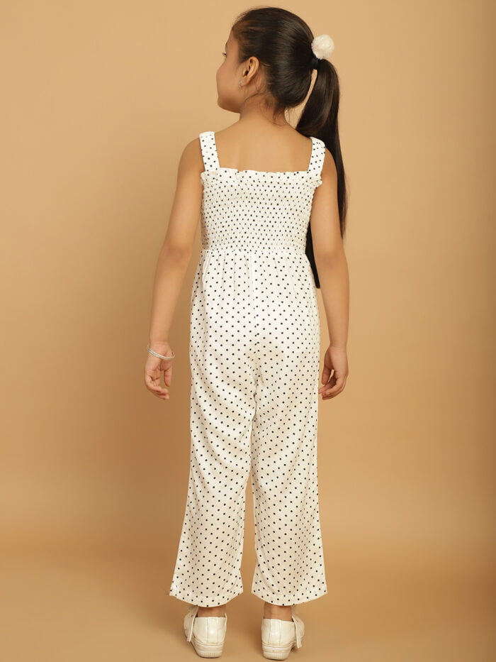 Girl White Dot Printed Basic Jumpsuits