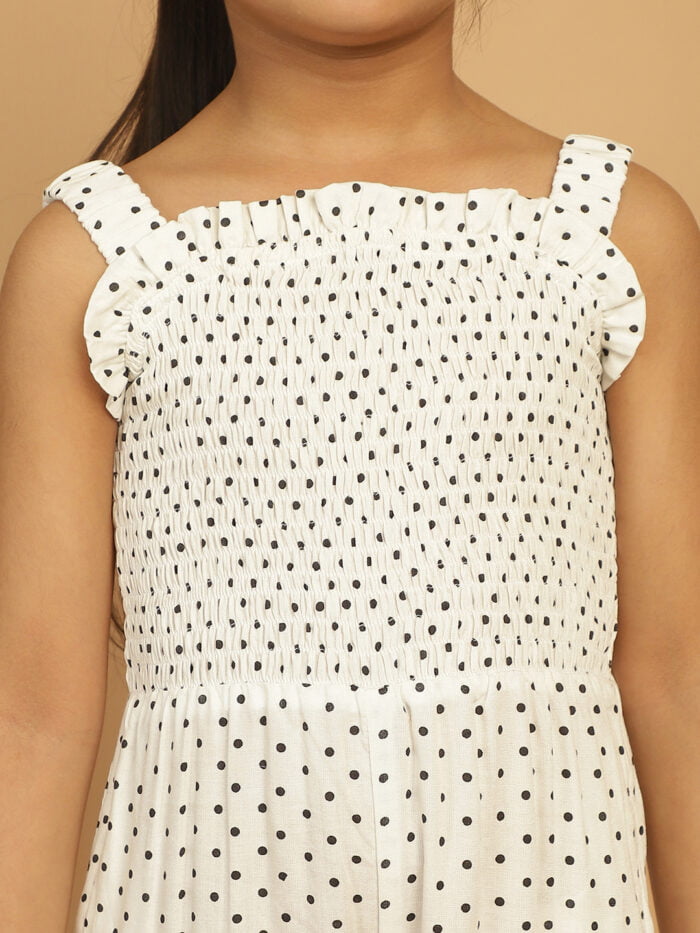 Girl White Dot Printed Basic Jumpsuits