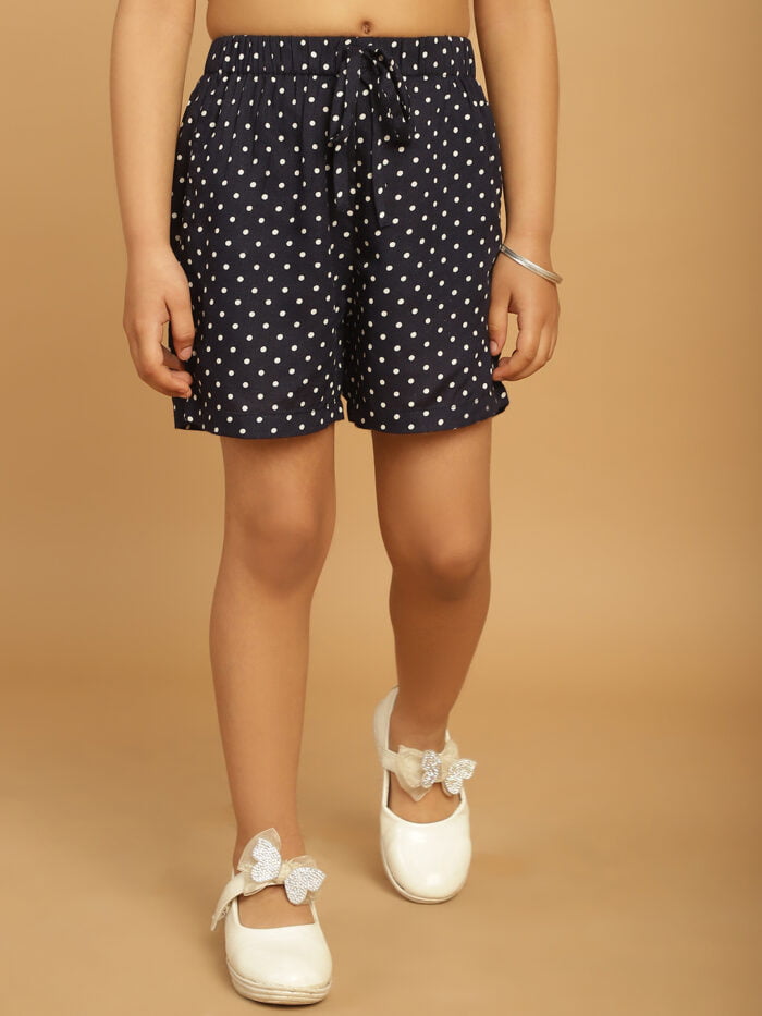 Girl Navy Dot Printed Woven Shorts