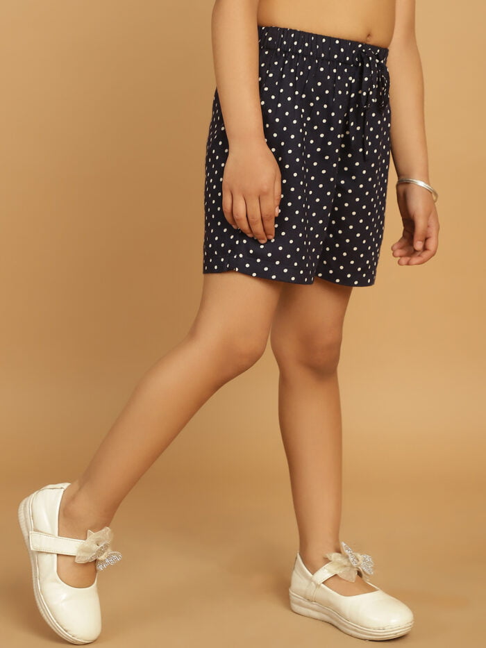 Girl Navy Dot Printed Woven Shorts