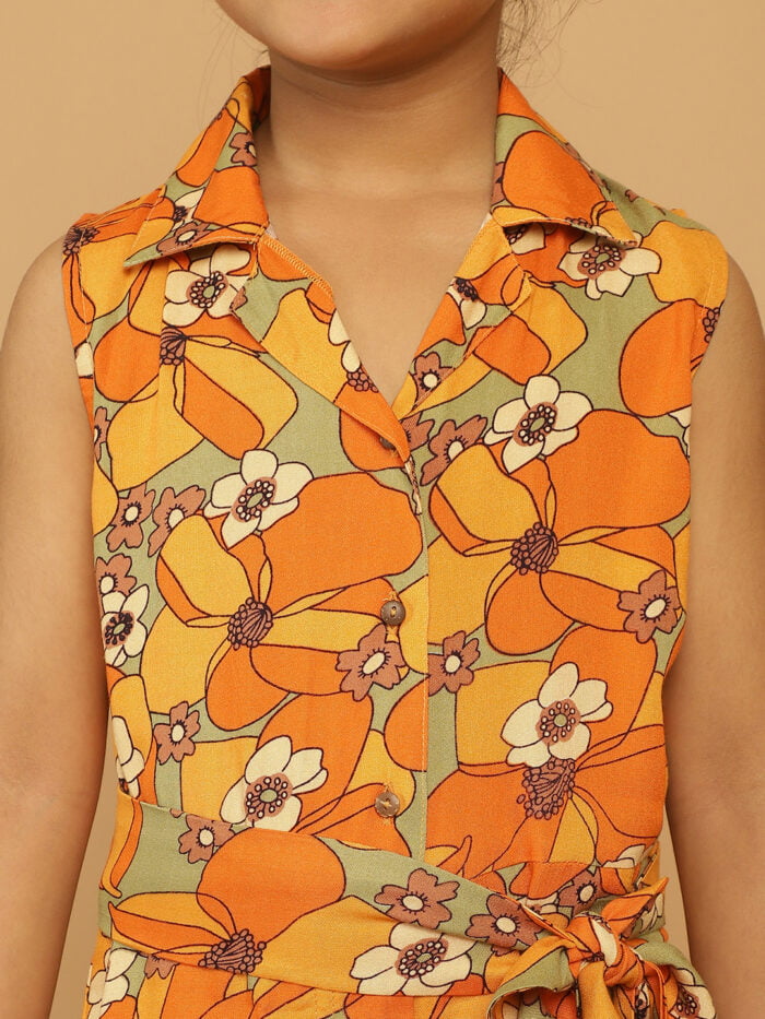 Girl Yellow Floral Printed Jumpsuit