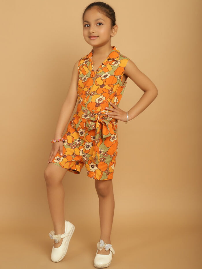 Girl Yellow Floral Printed Jumpsuit