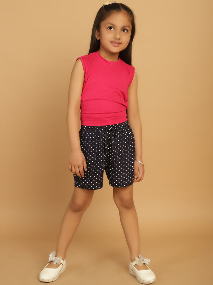 Girl Navy Dot Printed Woven Shorts