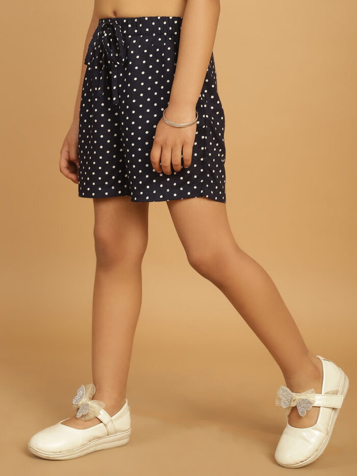 Girl Navy Dot Printed Woven Shorts