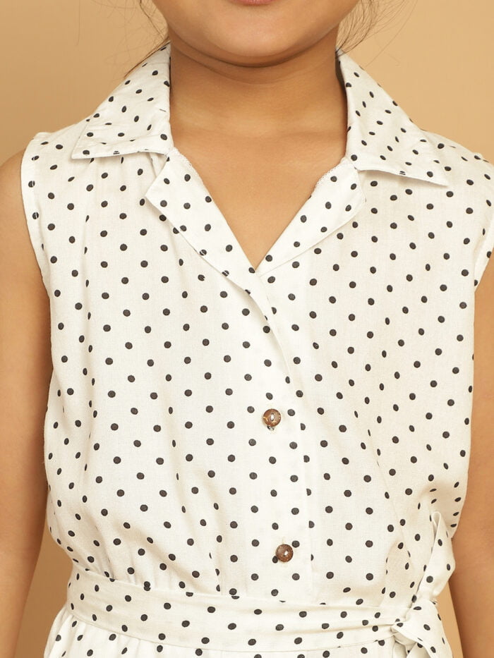 Girl White Dot Printed Jumpsuit