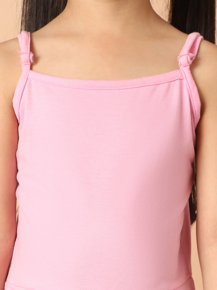 Girl Pink Solid Color Cotton Knitted Jumpsuit