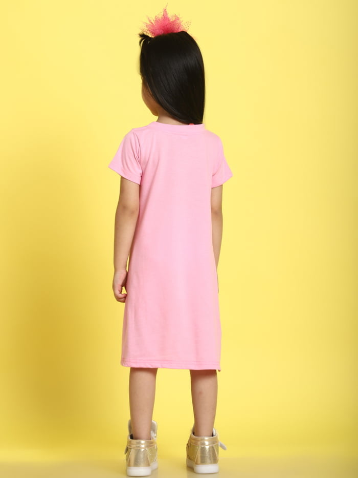 Girl Pink Solid Color Cotton Knitted Sleeveless Dress