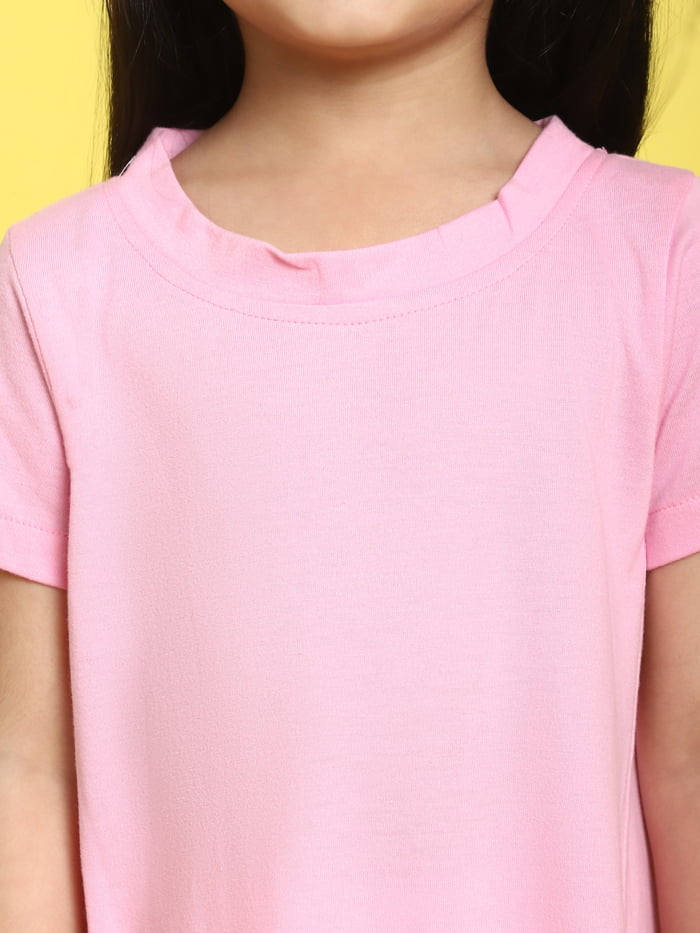 Girl Pink Solid Color Cotton Knitted Sleeveless Dress
