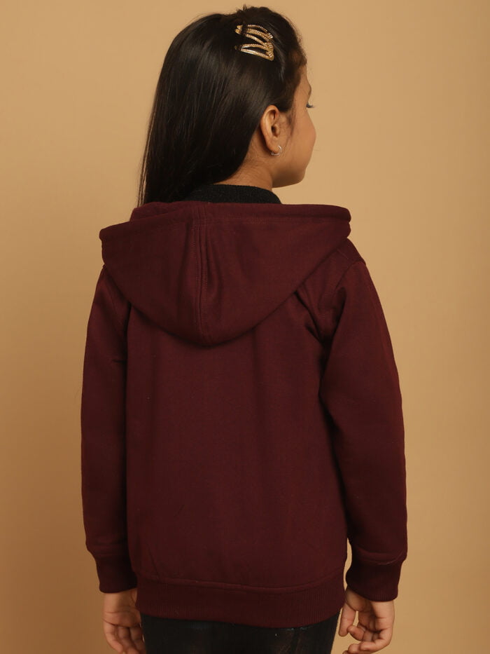 Girl Plum Solid Color Cotton Knitted Kids Sweatshirt