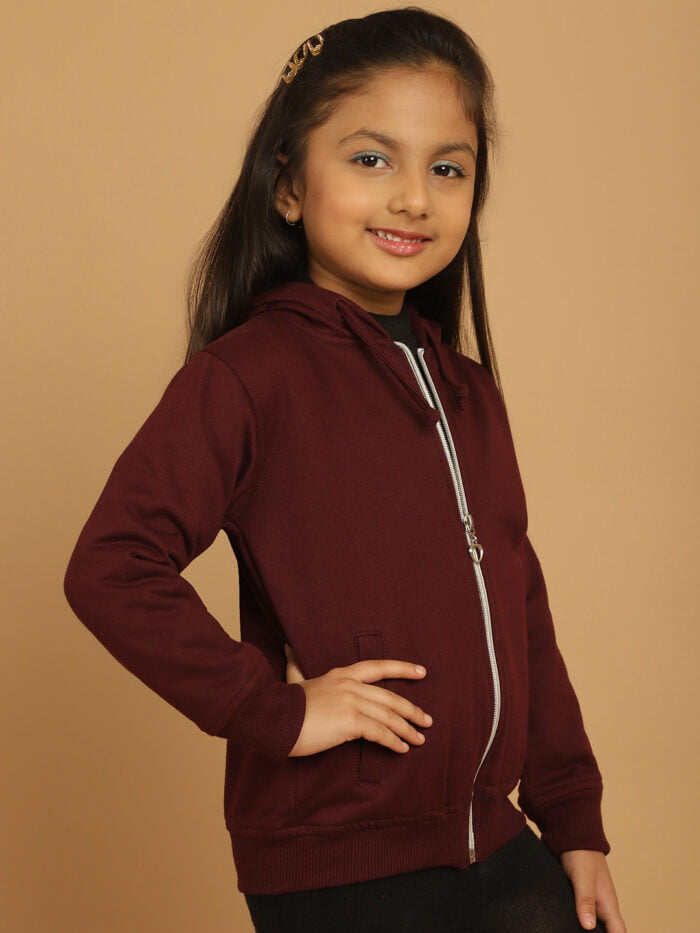 Girl Plum Solid Color Cotton Knitted Kids Sweatshirt