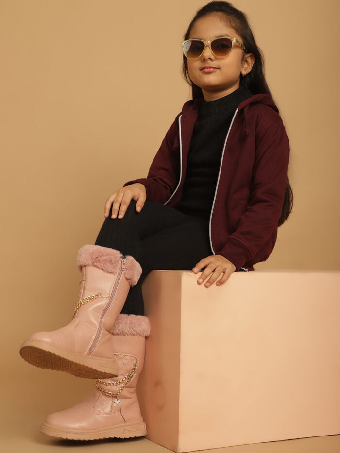 Girl Plum Solid Color Cotton Knitted Kids Sweatshirt