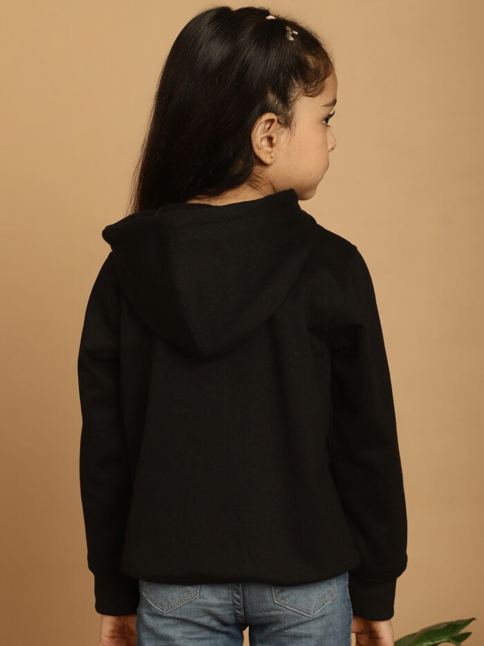 Girl Black Solid Color Cotton Knitted Kids Sweatshirt