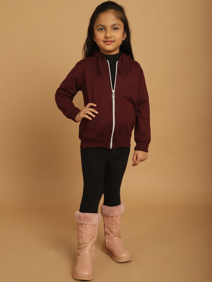 Girl Plum Solid Color Cotton Knitted Kids Sweatshirt