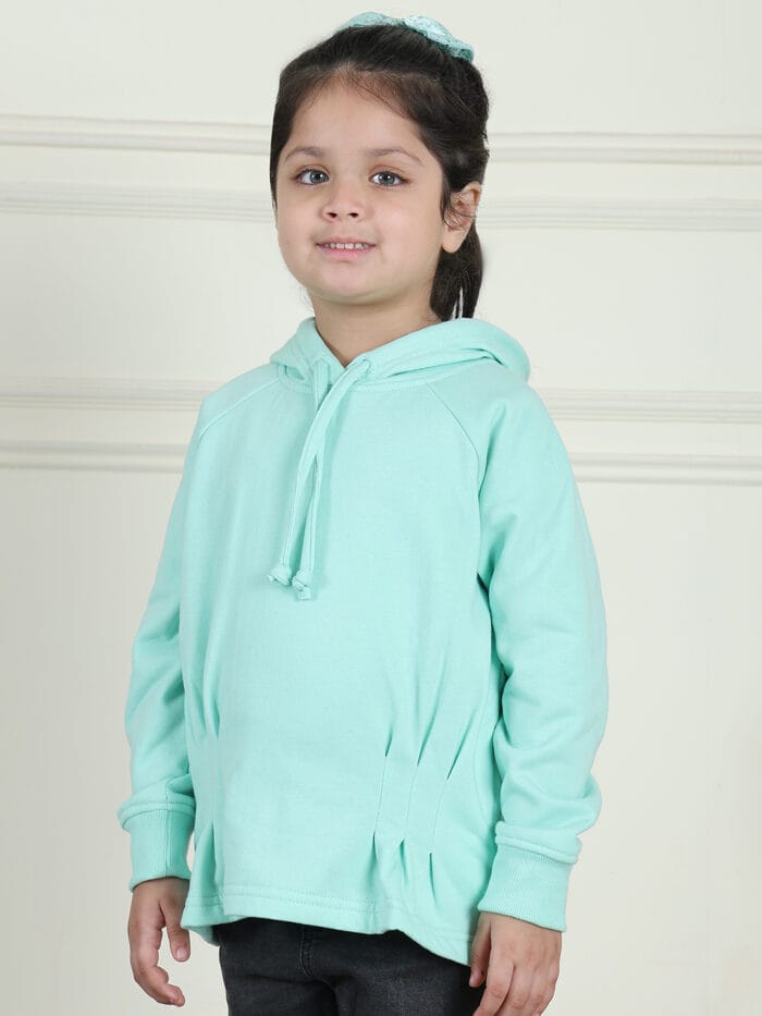 Girl Pastel Blue solid color sweatshirt featuring a hooded neck