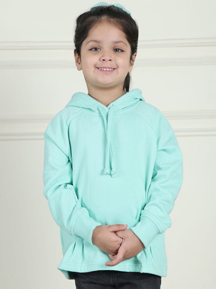 Girl Pastel Blue solid color sweatshirt featuring a hooded neck