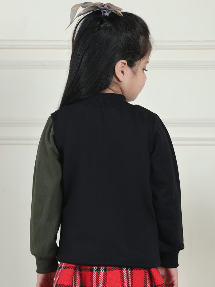 Girl Girl Black and Olive Two-Tone Pullover features a ribbed front with decorative buttons