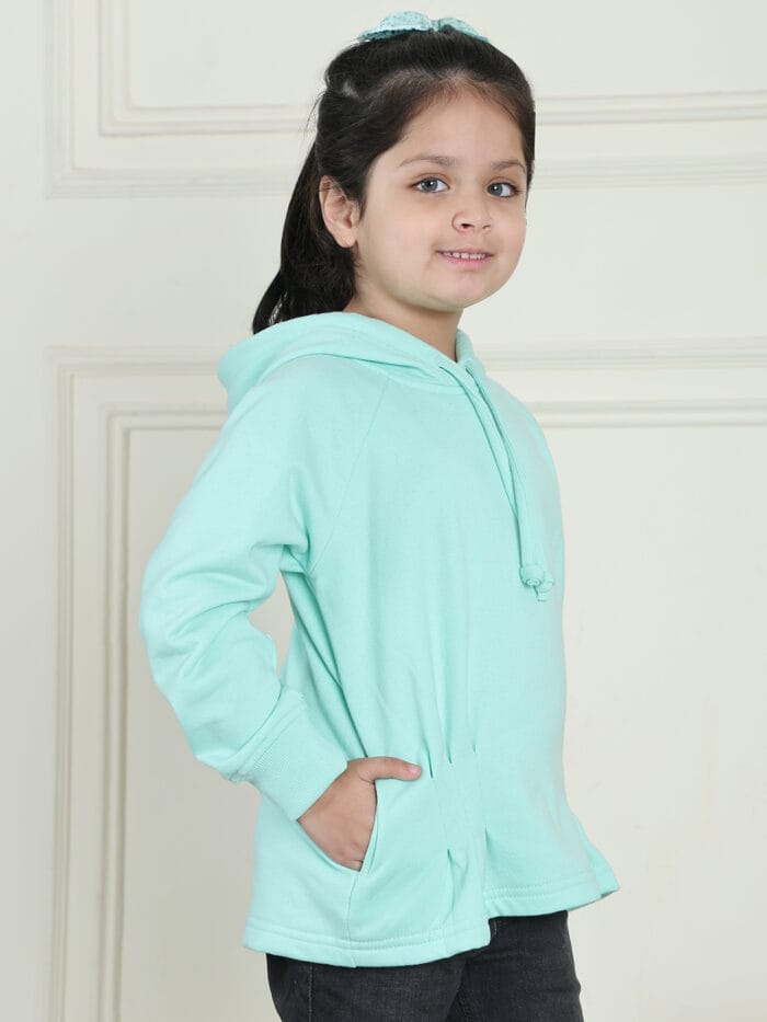 Girl Pastel Blue solid color sweatshirt featuring a hooded neck